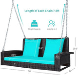 RELAX4LIFE Porch Swing 2-Seat Patio Rattan, Wicker Porch Swings Outdoor W/Two 7.9 Ft Solid Steel Chain - Photo 8