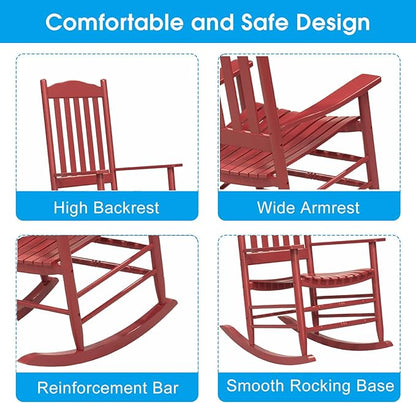 D&F Design Outdoor Rocking Rocker, Wood Rocking Chair with High Back and Curved Seat, UV Treated (Red), Outdoor and Indoor use