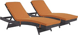 Modway Convene Wicker Rattan Outdoor Patio Chaise Lounge Chairs in Espresso Orange - Set of 2 - Photo 3