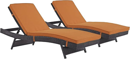 Modway Convene Wicker Rattan Outdoor Patio Chaise Lounge Chairs in Espresso Orange - Set of 2