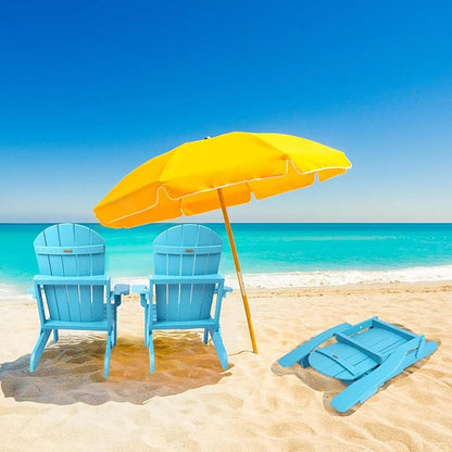 Folding Adirondack Chairs Set of 4, All Weather Resistant Plastic Chairs with Cup Holder, Fold or Unfold Easily in 1 Second, Outdoor Chairs for Patio, Garden, Backyard Deck, Lawn Fire Pit(Lake Blue)