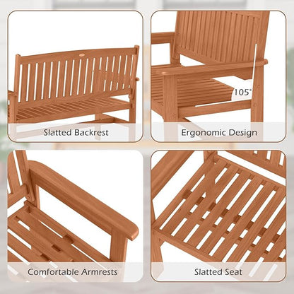 Tangkula Wooden Garden Bench, 2-Person Patio Loveseat with Slatted Backrest and Comfortable Armrests, Outdoor Bench for Porch, Backyard and Park, 530 lbs Weight Capacity