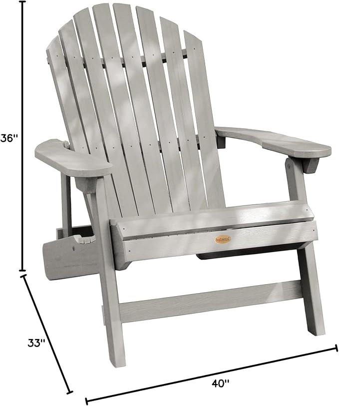 Highwood Hamilton Folding and Reclining King Size Adirondack Chair, Harbor Gray