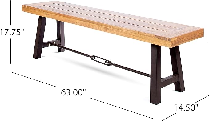 Christopher Knight Home Catriona Outdoor Dining Benches - Acacia Wood - Teak/Rustic Metal (Set of 2) - Photo 2