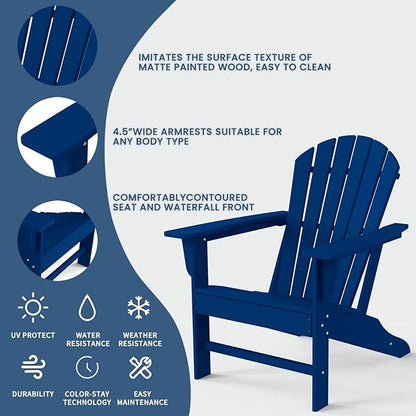 Farmhouse Adirondack Chair Set of 4, Poly Lumber Patio Chairs, Pre-Assembled Weather Resistant Outdoor Chairs for Pool, Deck, Backyard, Garden, Fire Pit Seating, Navy