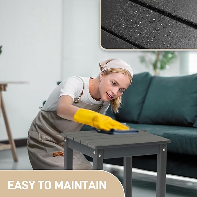 Outvita Adirondack Side Table, 18 Inch Square Outdoor End Table, HDPE Weather Resistant Coffee Table for Patio Balcony Deck Garden, Gray