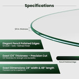 24x48 inch Oval 1/4" Thick Pencil Polished Edge Glass Table Top with 6 Bumpers - Tempered - Photo 4