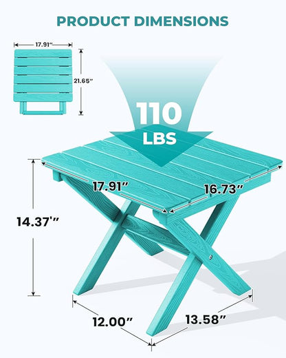 SERWALL Folding Outdoor Side Table Set of 4, Small Adirondack Side Table, Aruba