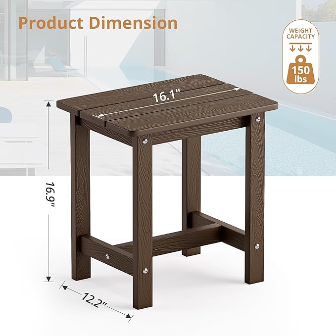 LUE BONA Outdoor Side Table, HDPS Small Outdoor Adirondack Side Tables, Outside End Table for Patio, Porch, Deck - Photo 3