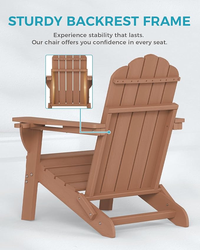 Adirondack Chairs Set of 2, Wood Texture Fire Pit Chairs, Plastic Adirondack Chairs with 2 Cup Holder - Photo 5