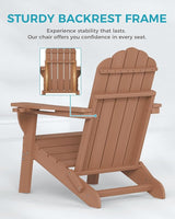 Adirondack Chairs Set of 2, Wood Texture Fire Pit Chairs, Plastic Adirondack Chairs with 2 Cup Holder - Photo 5