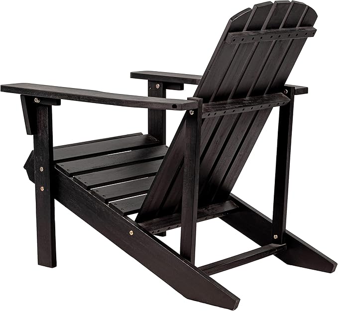 Eyely PTA1002D Amelia Outdoor Patio Traditional Acacia Wood Adirondack Chair, Black for Traditional, Coastal, Country, Cottage, Farmhouse, Rustic
