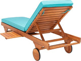 SAFAVIEH Outdoor Collection Newport Natural/ Aqua Cushion Built-in Side Table Adjustable Chaise Lounge Chair - Photo 8