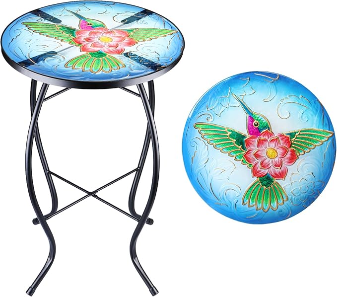 VCUTEKA Patio Side Table Outdoor Accent Table Bistro Coffee Table Plant End Table Small Porch Table Indoor Round Glass - Photo 1