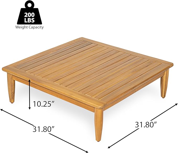 Christopher Knight Home Dessa Outdoor Coffee Table for Patio Furniture Set, Acacia Wood Side Table with Slats Panel Support Tabletop, Square Patio Table for Poolside Balcony Garden, Teak