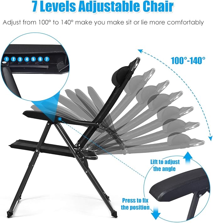 Giantex Set of 4 Patio Dining Chairs, Folding Lounge Chairs with 7 Level Adjustable Backrest, 300 Lbs Capacity - Photo 5