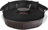 HAPPYGRILL Patio Daybed with Canopy Outdoor Furniture Set Sofa Set Rattan Wicker Round Daybed with Soft Cushions Coffee - Photo 7