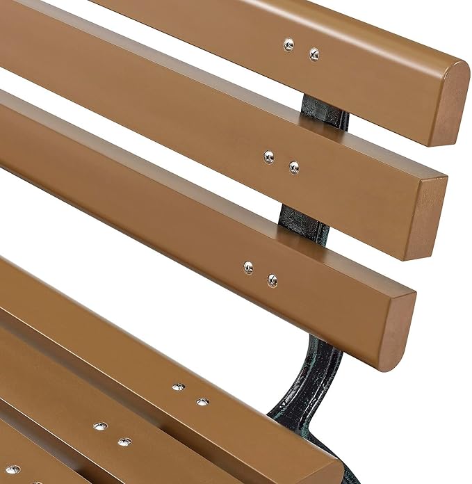 Global Industrial 6'L Outdoor Park Bench with Backrest, Recylced Plastic Slats, Wrought Iron Frame, 1985 lbs Capacity, Tan, Surface Mount, Easy Assembly