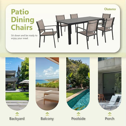Patio Dining Chairs, All-Weather Textilene Outdoor Dining Chair Set of 4, Heavy-Duty Stackable Minimalist Outdoor Chairs with Armrest, Patio Chairs for Lawn Deck Pool, Brown