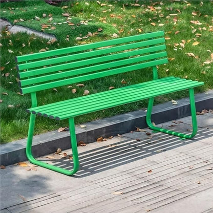 Modern Metal Garden Bench, Weatherproof Colorful Outdoor Bench, Sturdy Steel Frame Long Chair for Park, Lawn, Yard, Porch(Green,59.1in)