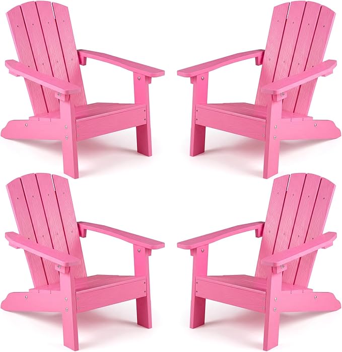 Giantex Kids Adirondack Chair, All-Weather HIPS Children's Outdoor Chair w/Ergonomic Design, Toddler Lawn Chairs for Age 3-8, Kids Beach Chair for Garden Patio Backyard (4,Pink)