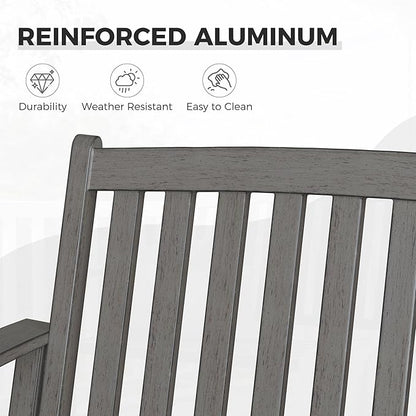 Grand patio Farmhouse Outdoor Bench, Garden Benches with Anti-Rust Aluminum, Faux Wood Grain Finish Frame Patio Bench for Front Porch, Weathered Gray