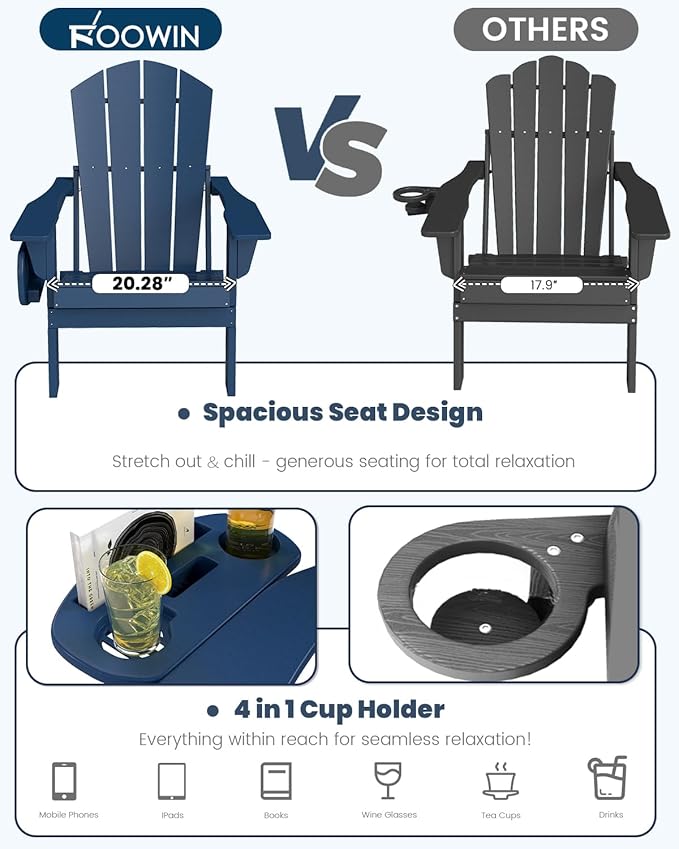 FOOWIN Folding Adirondack Chair Set of 4, HDPE Adirondack Chairs with Cup Holder - Photo 5