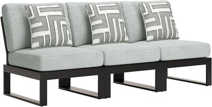 Signature Design by Ashley Beachloft Straight Coastal 3-Piece Outdoor Sectional with Removable Cushion, Light Gray & Black