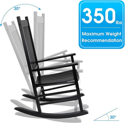 XINYUN Rocking Chair Wooden Frame Chair Indoor and Outdoor Fade Resistant Rocker with 350lbs Weight Capacity All Weather Porch Rocker for Garden Lawn Balcony Backyard and Patio Porch Black