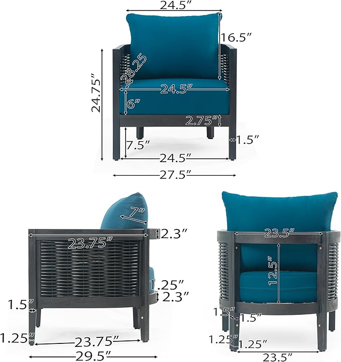 Merax Single Outdoor Acacia Wood Wicker Club Chair with Cushion,Patio Furniture Conversation Seat for Backyard Garden