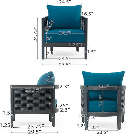 Merax Single Outdoor Acacia Wood Wicker Club Chair with Cushion,Patio Furniture Conversation Seat for Backyard Garden