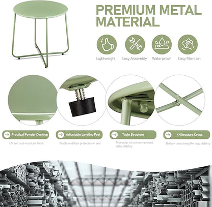 Outvita Indoor and Outdoor Side Table, Small Patio Side Table, Metal Round Portable Waterproof Weather Resistant End Table for Patio, Garden, Balcony, Yard,Sage Green