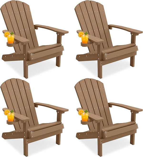 YEFU Adirondack Chairs Set of 4: Outdoor Chair HIPS Plastic Adirondack Chairs - Patio Chairs with Cup Holder & Wood - Photo 1