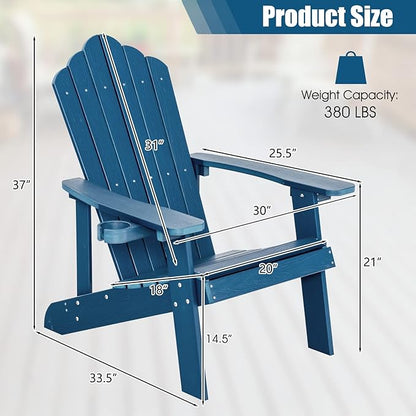 Giantex Outdoor Adirondack Chair - Oversized Patio Chairs w/Hidden Cup Holder, Realistic Wood Grain, 380 LBS Weight Capacity, Weather Resistant Firepit Chairs for Backyard, Garden (1, Navy)