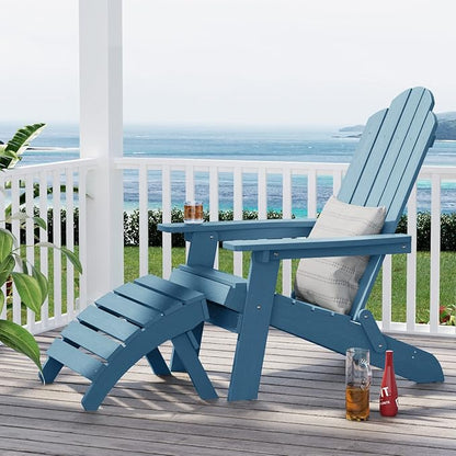 MXIMU Folding Adirondack Ottoman Outdoor: HIPS Plastic Patio Footstool Easy Assembly - All Weather FootRest Foot Stool for Adirondack Chair Use in Garden Lawn Backyard Pool (Blue)