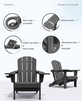 SERWALL Foldable Adirondack Chair Set of 8, Oversized HDPE Adirondack Chair with Wood-Texture-Gray - Photo 8