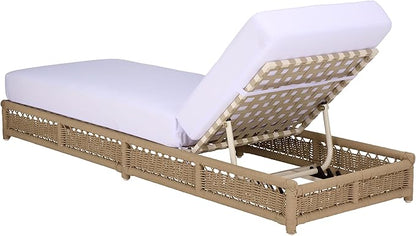 SAFAVIEH Outdoor Patio Furniture Collection – Callan Tan Rope & White Cushion Lounger, Fully Assembled Outdoor Chaise, Modern Low-Profile Design (PAT7546A)