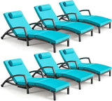 Chaise Lounge Chairs Outdoor Set of 6, Comfy Outside Wicker Patio Pool Lounge Chair w/ 5 Adjustable Back Angle - Photo 1