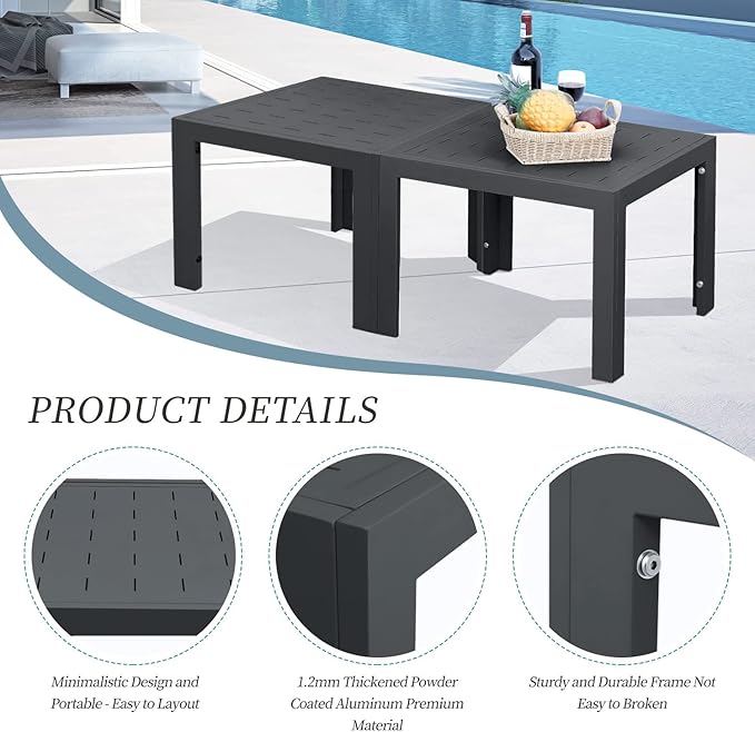 NICESOUL® 2 Pieces Aluminum Tables Side Tables Grey Tea Tables for Outdoor Patio Porch Backyard Furniture Pieces in Pairs Charcoal Grey