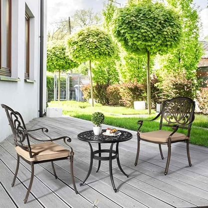 Patio Cast Aluminum Side Table with Umbrella Hole, Outdoor End Table Small Round Coffee Table for Backyard, Garden, Porch, Balcony, Pool Side, Indoor, Black
