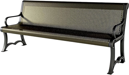 COATEDOUTDOORFURNITURE Heavy-Duty Outdoor Bench Thermoplastic Coated, Punched Steel, Commercial-Grade Garden Bench, Made in America (Portable with Back, 6 Ft, Textured Gold Vein)