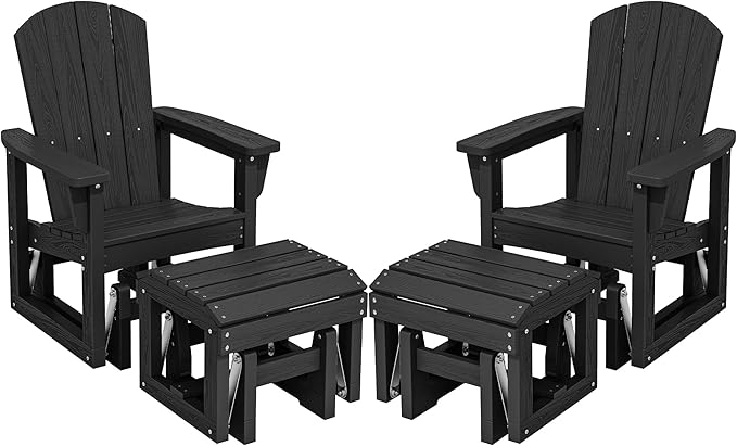 SERWALL Outdoor Glider Chair Set of 2 with Ottoman, HDPE Wood-Like Patio Glider Set All-Weather Porch Glider for Outside - Photo 1