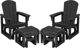 SERWALL Outdoor Glider Chair Set of 2 with Ottoman, HDPE Wood-Like Patio Glider Set All-Weather Porch Glider for Outside - Photo 1