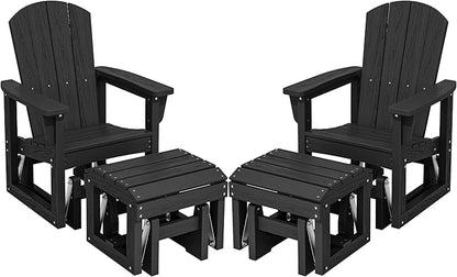 SERWALL Outdoor Glider Chair Set of 2 with Ottoman, HDPE Wood-Like Patio Glider Set All-Weather Porch Glider for Outside, Black