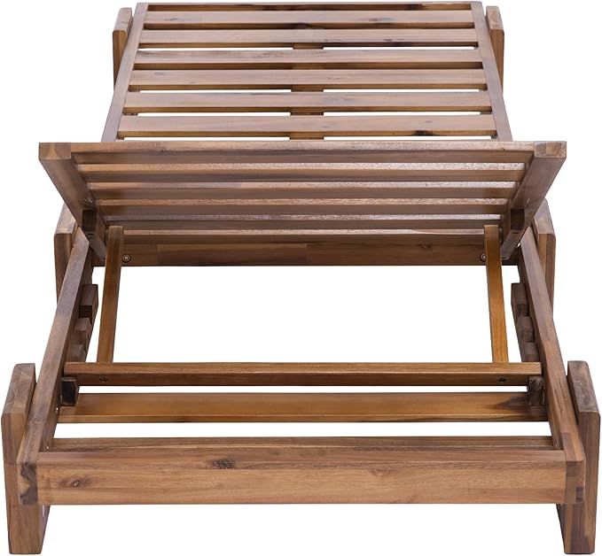 78.8'' Outdoor Patio Chaise Lounge Chair, Acacia Wood Adjustable Recliner with Headrest, Perfect for Terrace, Poolside - Photo 9