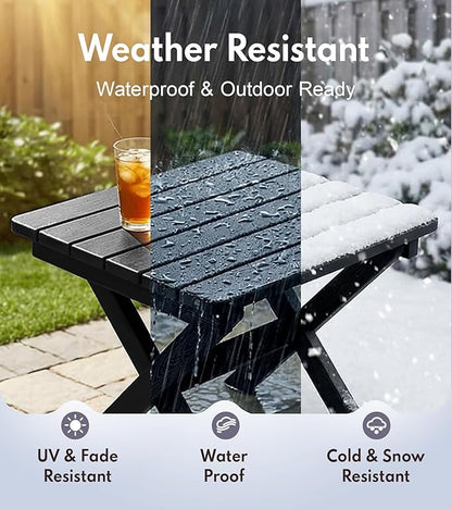 PASAMIC Folding Outdoor Side Table, Small Outdoor Table, Portable, No Assembly, Weather-Resistant HDPE End Table for Camping, RV, Poolside, Garden (Black)
