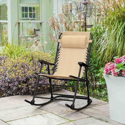 Flamaker Patio Rocking Chair Zero Gravity Chair Outdoor Folding Recliner Foldable Lounge Chair Outdoor Pool Chair for Patio, Poolside and Camping (Beige)
