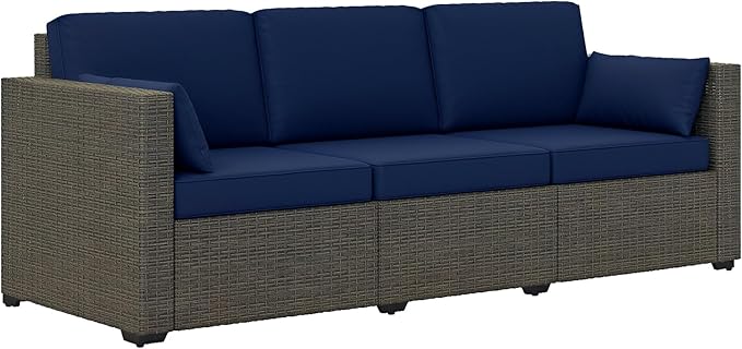 Outsunny Patio Couch PE Wicker Deep Seating Outdoor Sofa with Removable Cushions, 3 Seater Rattan Sofa - Photo 1