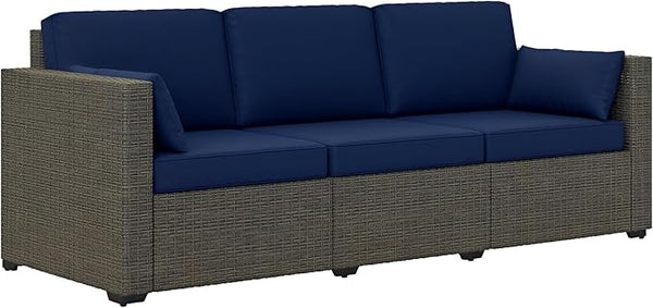 Outsunny Patio Couch PE Wicker Deep Seating Outdoor Sofa with Removable Cushions, 3 Seater Rattan Sofa - Photo 1