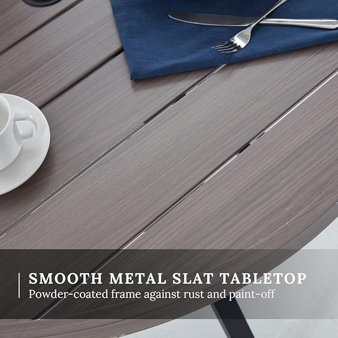 VICLLAX Round Patio Table with Adjustable Umbrella Hole, All Weather Outdoor Round Dining Table for Lawn Garden - Photo 5